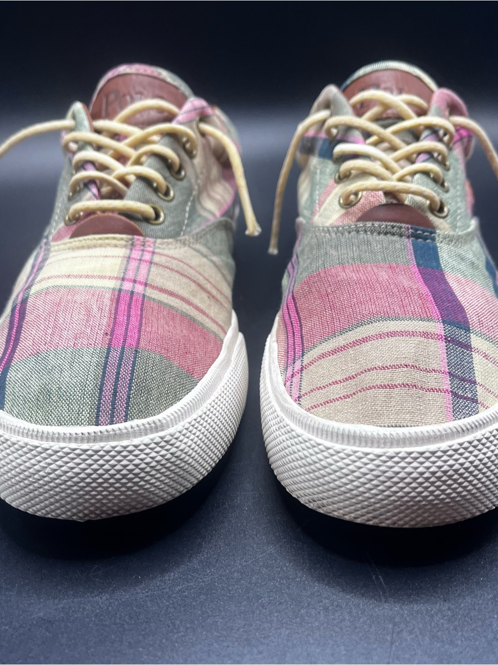 Polo Ralph Lauren Men 10.5D Vaughn Madras Plaid Low Top Lace Up Canvas Sneaker - Picture 4 of 16